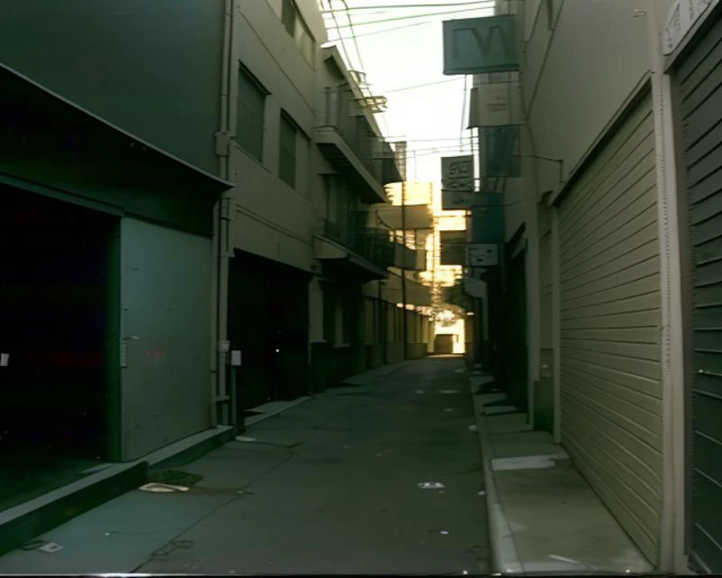 VHS footage, alleyway, los angeles, dark, no people, <lora:epiNoiseoffset_v2:1>  <lora:badVHS_v101:1>