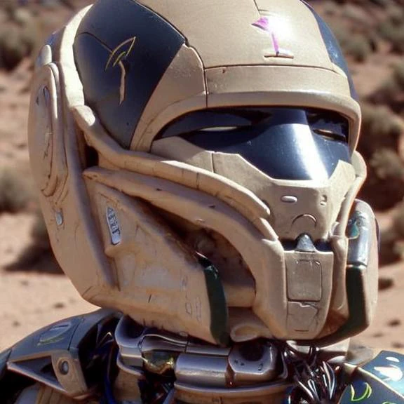 VHS footage of full figure nousr robot in the desert, wide angle lens photo, holding a pipe
