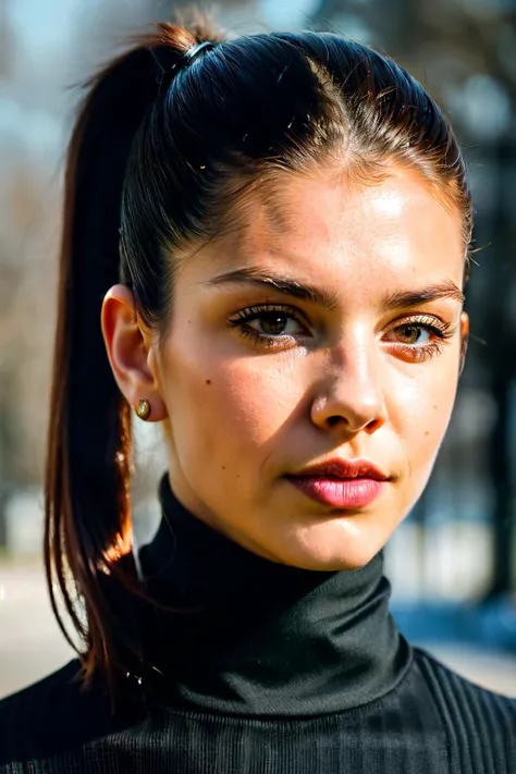 A stunning intricate full color portrait of chy, wearing a black turtleneck, hair in a ponytail, epic character composition, by ilya kuvshinov, alessio albi, nina masic, sharp focus, natural lighting, subsurface scattering, f2, 35mm,<lyco:CarlaHumphrey-RealVision-V1.0:1.0>