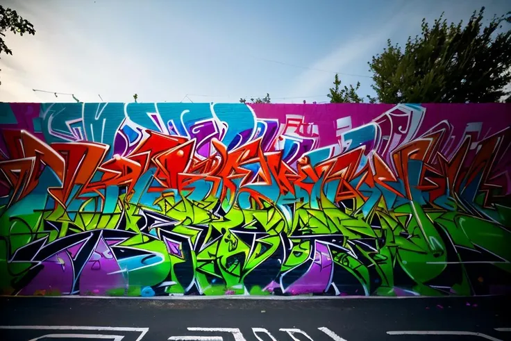 Street photography photo of a graffiti mural, outside, outdoors, side of a building, large, huge, ornate, outdoor lighting, best quality, (8k, ultra-detailed) <lora:graffiti:0.75>