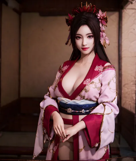 1girl, looking at viewer, breasts, solo,  (diaochan:1.1) ,(kimono:1.2), lips, smile,hetero, (1girl:1.15), <lora:diaochansuper:1:lbw=OUTALL>,, (1girl:1.15), Masterpiece, best quality, perfect lighting,<lora:0.0ebneg4all_bdsqlsz:-1>