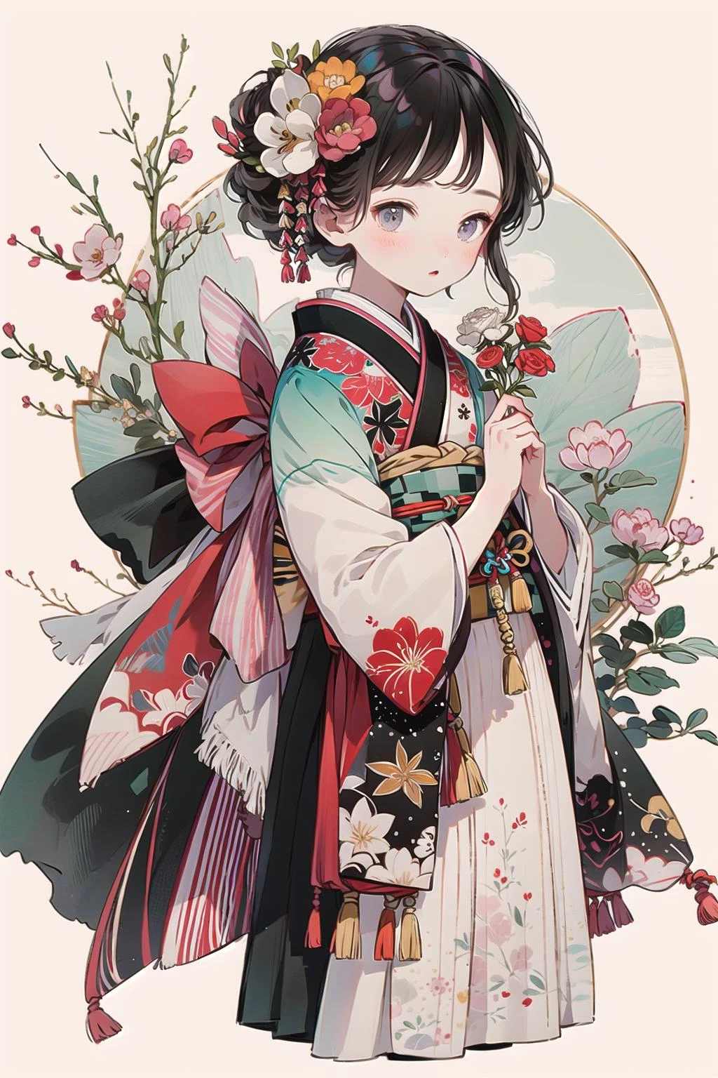 1girl, flower, obi <lora:styleHanamizake-000005:1>