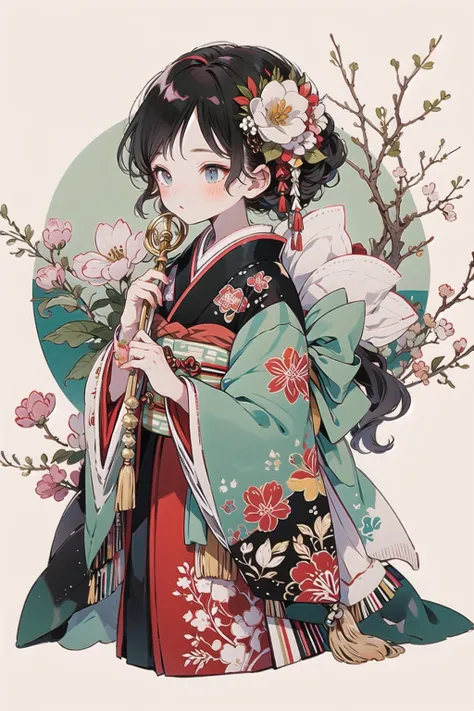 1girl, flower, obi <lora:styleHanamizake-000005:1>