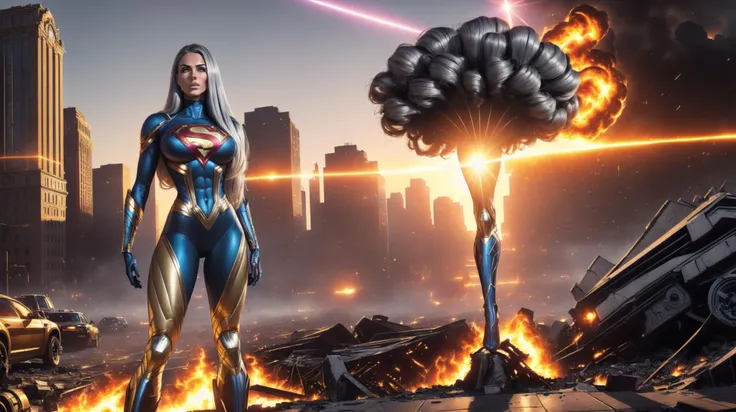 photograph of  1girl "mix-of-every-race",  ((weraing silver superhero costume )), power-pose, dutch angle, ((full body shot)), burning wartorn city, burning wartorn buidlings, rubble, fire, dust, explosions,  (CINEMATIC SHOT:1.4), (blow out hair:1.4)(lens flare:1.2) ((Photo Focus, DOF, Aperture, insanely detailed and intricate, character, hypermaximalist,  ornate, hyper realistic,( super detailed:1.1), heresy flares)), <lora:epiNoiseoffset_v2Pynoise:1> Masterpiece, Best Quality, ultrarealistic photography, real life, colorful, amazing, perfect lighting, bright colors, dramatic, dynamic, cinematic lighting, hyperrealism, intricate details, epic, realism,