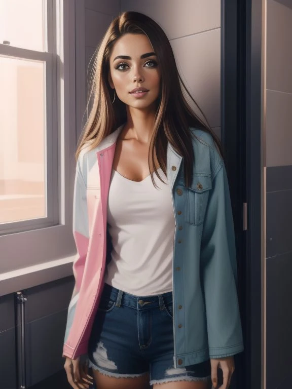 4k, UHD, ultrarealistic photo, elenok ella style modelshoot, 
portrait of [Riley Reid| Susan Ward], heroin chic,  pastel-colored jackets or coats , bathroom