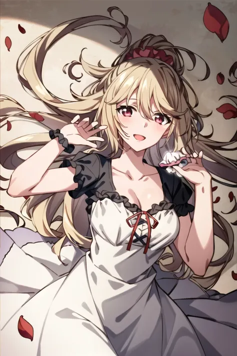 <lora:asagi-000008:1>,((masterpiece,best quality, detailed)), ultra-detailed, detailed hair, deep shadows, hard rim lighting,((dramatic lighting)),sharp focus, cowboy shot, (1girl:1.2), solo,( long hair:1.3), (floating hair:1.2), (seductive smile:1.1),medium breasts,high ponytail,looking at viewer,(frilled babydoll:1.3),garden, autumn-sacura, (falling petals:1.3), outdool