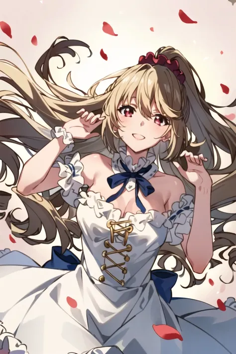 <lora:asagi-000008:1>,((masterpiece,best quality, detailed)), ultra-detailed, detailed hair, deep shadows, hard rim lighting,((dramatic lighting)),sharp focus, cowboy shot, (1girl:1.2), solo,( long hair:1.3), (floating hair:1.2), (seductive smile:1.1),medium breasts,high ponytail,looking at viewer,(frilled babydoll:1.3),garden, autumn-sacura, (falling petals:1.3), outdool