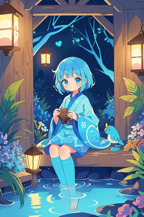 1girl, (fantasy art stylized by Rubén Maya:1.2) , epic Muppet Style of an award winning, Post-Impressionism Bioluminescent traditional Japanese ([heart-shaped chocolate|Lichen]:1.3) , it is sleek, it is in a Shadowrun setting, fairy tale, Cozy Shed in background, autumn pond and flowers, Thunderstorm, FOV 90 degrees, Classical, Cozy, 50s Art, Nostalgic lighting, Depth of field 270mm, Navy Blue and fluorescent blue neon hue, Mandala, sgraffito, award winning, lots of details