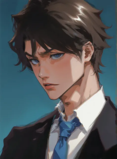 1boy, short hair, upper body, detailed face, simple background, suit, necktie, hair, solo, <lora:Bleach-05:0.8> <lora:Bleach-03:0.6>