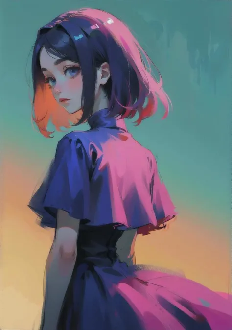1girl, best quality, absurdres, masterpiece, gradient background, beautiful, dress, vivid colors