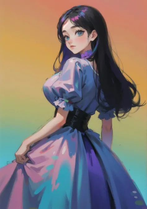 1girl, best quality, absurdres, masterpiece, gradient background, beautiful, dress, vivid colors
