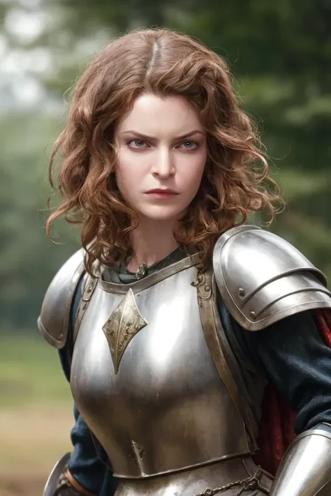 portrait style photography, solo, looking at viewer, (medieval era:1.25), princess warrior, metal armor, at battlefield, angry expression, soft colors, bokeh, masterpiece, high quality, (high detailed skin:1.1)
<lora:esmé_bianco_lora_v01:1> esme82