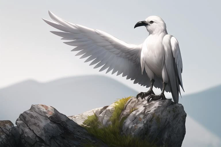 [photo of a white raven perched on rock, proper proportions, copy paste, vibrant colors, priority order, desirable assets, rtx textures, beautiful work, superb craftsmanship, masterfully aligned, extremely intricate, detailed features, defined edges, intense focus, sdr hdri, pic vid, hyper realistic, high quality, max resolution, epic composition, cinematic lighting, full shot]:0.5