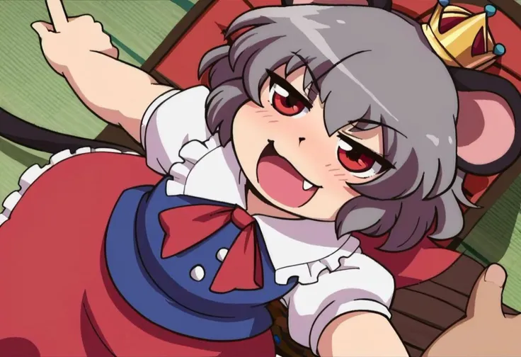 source_anime, source_pixiv, Chestnut-shaped mouth
<lora:NYN_V10:0.85>,NYN
2girls, Perfect Face, perfect hands, cheese, holding cheese
Face close up, character portrait, avatar,hair covering eyes, dark grey hair, fluffy-curly hair, pointing, measuring stick, toned, muscles, tights, , humiliation, cape, white gloves, fuzzy leg warmers, monocle, crown,, very tall woman, skinny, fat thigh, standing, aggressive posture, smug face, sassy posture, Tanuki Tail, large Mouse ears, tiger hair, Rat Ears, Touhou, Nazrin. Cute, , rubbing. Standing, indoors, dark interior, Cheese factory, throne room, Japanese, , Bird's-Eye-view, viewed from above,
score_9, score_8_up, score_7_up absurd res, masterpiece, flat color, high quality,