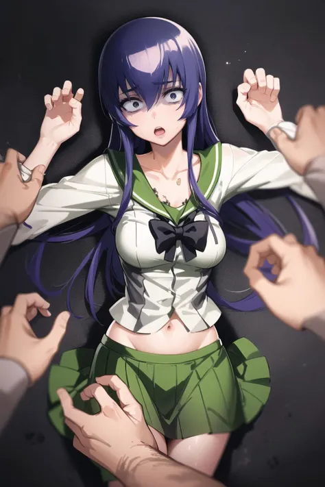 <lora:constricted_pupils_v0.2a:1.0>
1girl, constricted pupils, :o, (pov hands:1.2),
<lora:busujima_saeko_v1.0:1> busujima saeko, school uniform, holding sword, zombies, sheath, green skirt, pleated skirt,, masterpiece, best quality, highly detailed