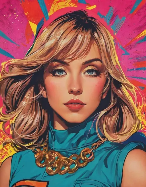 waist up portrait of (syds woman), Vintage Film Style, comic book cover anime style, key visual, vibrant, studio anime, highly detailed, Hotline Miami style, neon,
<lora:SydneySweenyXLDogu:1>
