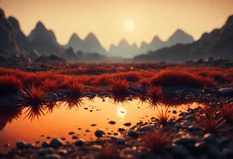 cinematic film still of futuristic landscape by style Eero Aarnio, high detail, till and orange colors, sharp focus, epic insane detailed, amber soft light, shallow depth of field, vignette, highly detailed, high budget, bokeh, cinemascope, moody, epic, gorgeous, film grain, grainy