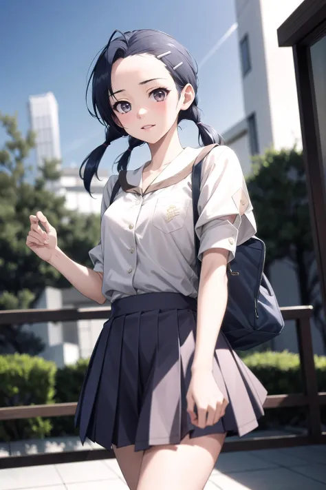 absurdres, best quality, 1girl,  <lora:KuranagaKozue-000006:1>, kuranaga kozue, school uniform, twintails, hairclip