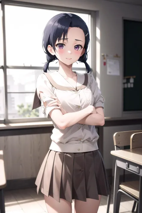 absurdres, best quality, 1girl, <lora:KuranagaKozue-000006:1>, kuranaga kozue, school uniform, twintails, hairclip