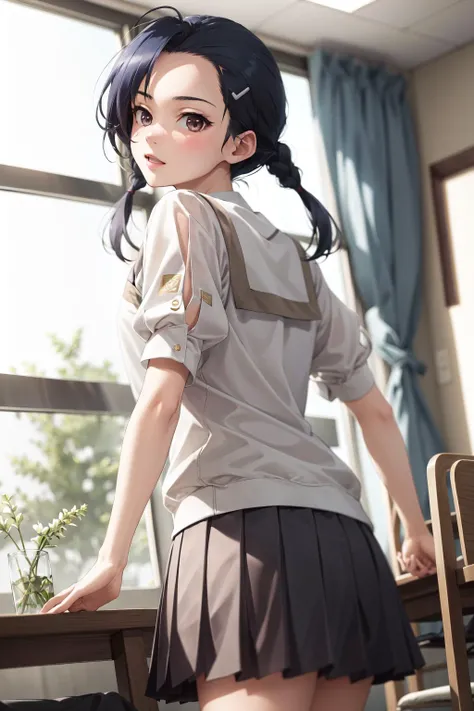 absurdres, best quality, 1girl, <lora:KuranagaKozue-000006:1>, kuranaga kozue, school uniform, twintails, hairclip