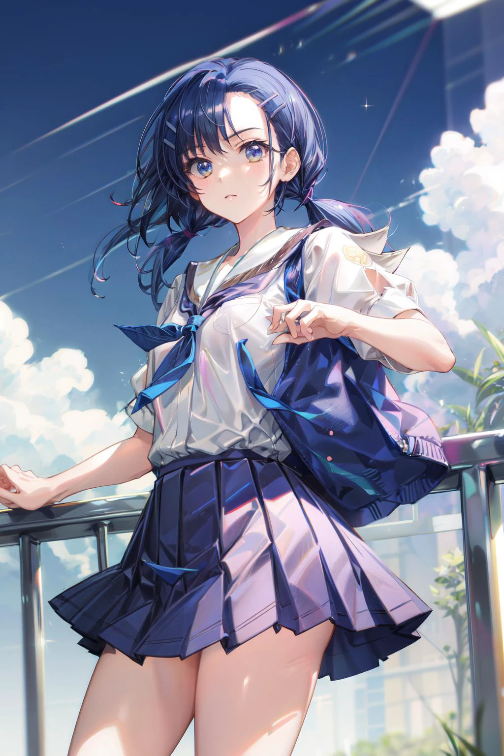 absurdres, best quality, 1girl, <lora:KuranagaKozue-000006:1>, kuranaga kozue, school uniform, twintails, hairclip