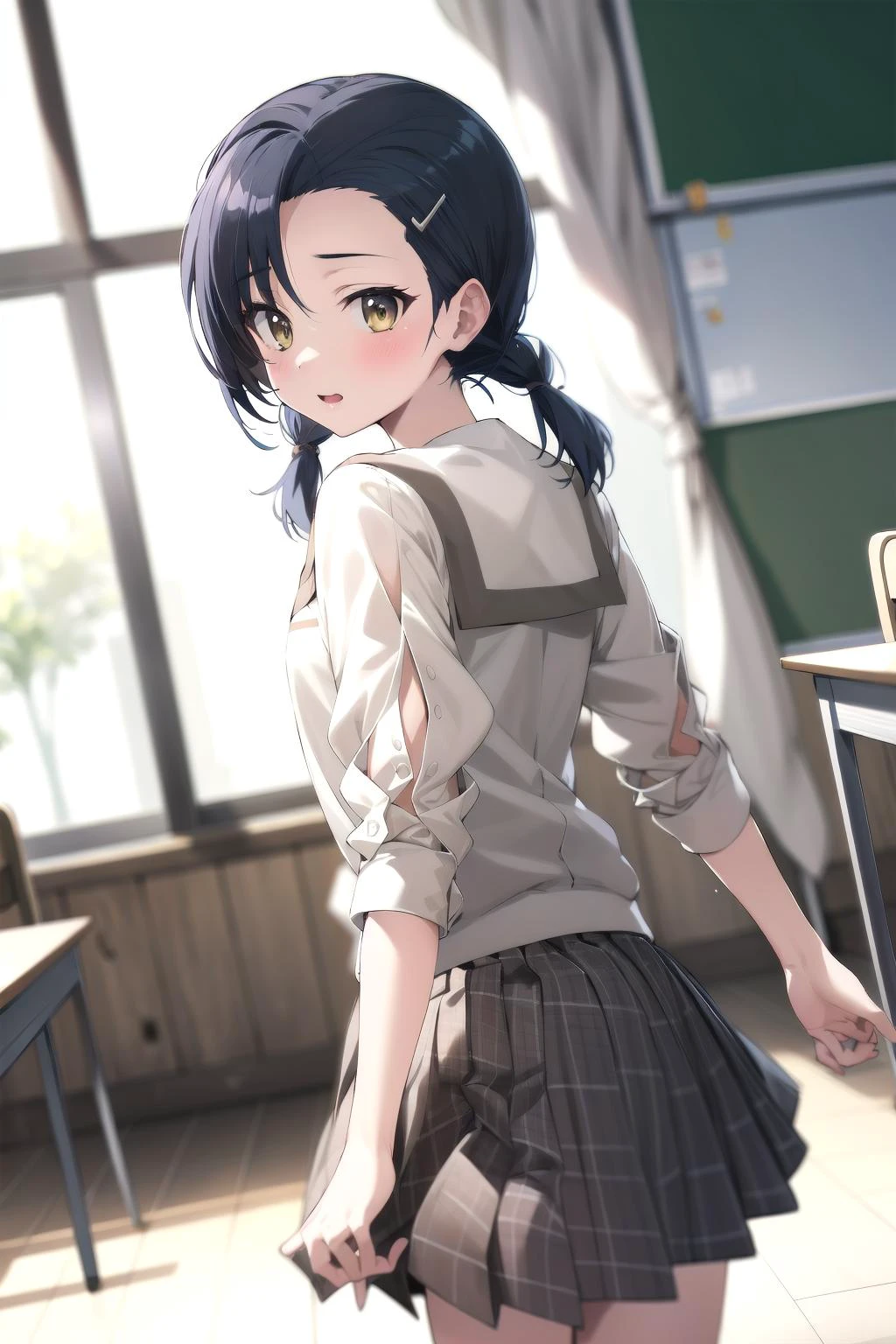 absurdres, best quality, 1girl, <lora:KuranagaKozue-000006:1>, kuranaga kozue, school uniform, twintails, hairclip