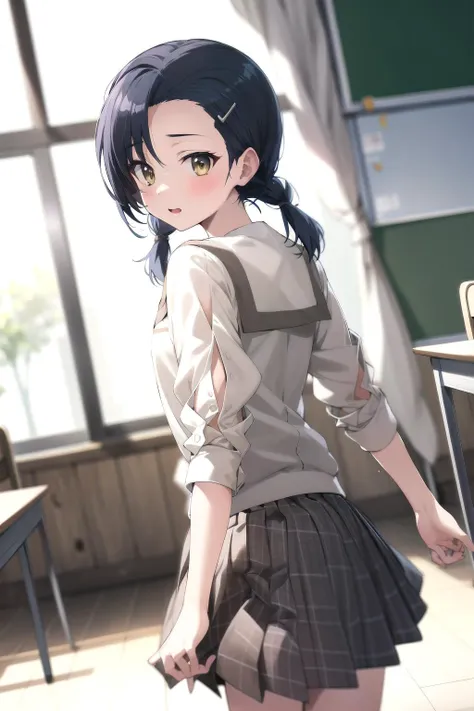 absurdres, best quality, 1girl,  <lora:KuranagaKozue-000006:1>, kuranaga kozue, school uniform, twintails, hairclip