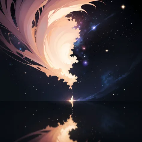 An artistic photo of a figure, its form composed of swirling nebulae and galaxies. It's floating in a void, the endless expanse of space stretching out in all directions. The figure is captured in a serene pose, its body spiraling gently. The photo frames the full form against the backdrop of the cosmos. The scene is lit by distant stars, casting a soft, ethereal glow. The shot is taken straight-on, capturing the infinite depth of the space. The image has the sharp clarity of a photo shot with a 35mm lens, reminiscent of a contemporary fantasy photographer(details:1.3),(masterpiece:1.3), reflection