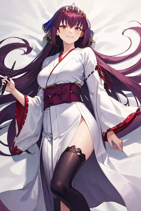 (full body),  1girl , Let, cute girl,  very detailed beautiful girl ,  very detailed face ,  perfect face,  towards the viewer The nose is accurately formed ,Expressive lips, (Very thin hair), ( Long Hair , purple hair), red headband, Star-shaped hair ornament, smile, opened mouth, sweat,  very detailed skin, is not wearing clothes, slim,  white and red kimono , Long-sleeved kimono, ( fighting pose:1.4, Legs are visible ), csal_scenery, (( Japanese shrines , Domestic)), ( Movie Scene , best quality  ,  High Resolution  ,  Attention to Details ,  beautiful detail,  very detailed CG ), (8k,  best quality  : 1.2),  High Resolution  and beautiful