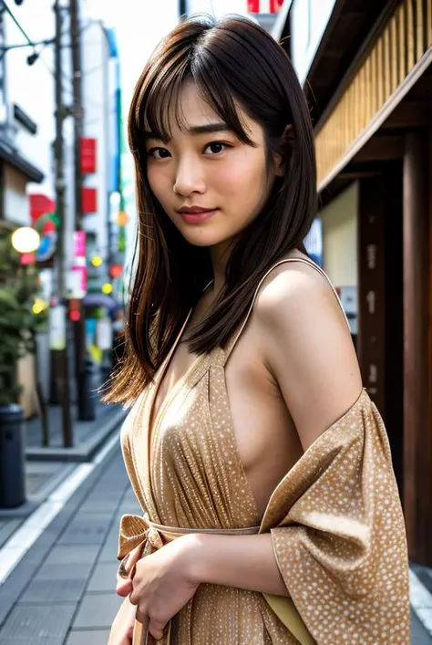 <lyco:saikakawakita01V1:1.0>,(masterpiece:1.2) and (best quality:1.2) and (photorealistic:1.4) and (Realistic:1.4) and Detailed Skin Textures and detailed skin pores and high skin detail,(8k Incredibly absurdres raw photo of A 20 year old beautiful Japanese woman:1.2),a woman named saikakawakita01,blurry background,bow,looking at viewer,outdoors,(wearing a luxurious dress:1.2),smile,solo long hair,brown hair,Japan Tokyo street background and city background