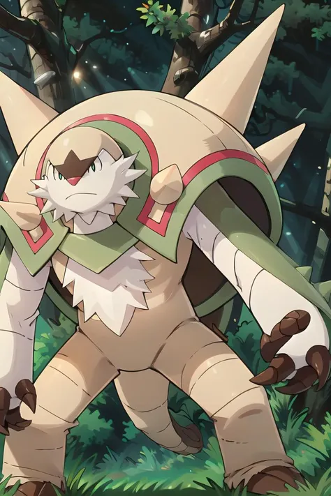((masterpiece,best quality)), absurdres,
<lora:Chesnaught_doomguy11111:0.8>, chesnaught, claws, stand, grass, forest, daytime, sunny