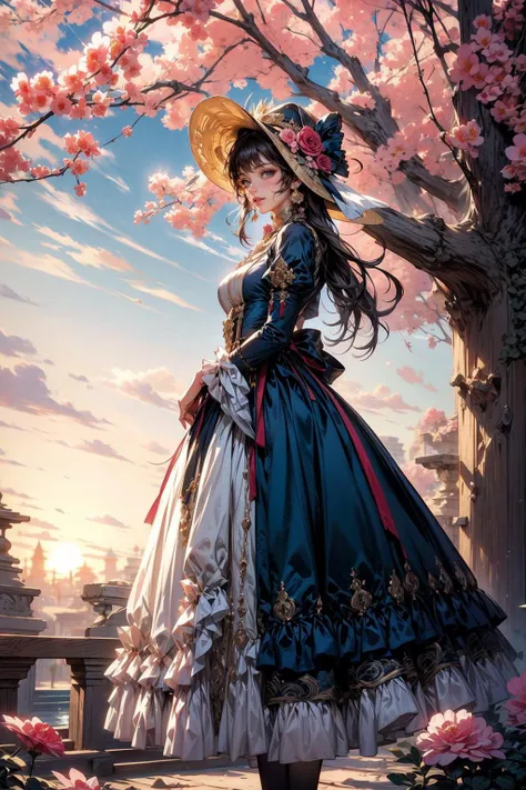 (masterpiece:1.1), (best quality:1.1), (detailed:1.0), (aesthetic:1.1), (vibrant colors:1.2), BREAK, 
(art nouveau:1.0), (aristocratic:1.0), (rococo:1.0), BREAK,
(wide shot:1.0), (solo:1.2), (princess:1.1), (frilled dress:1.0), (hat flower:1.0), (hat:1.0), (surrounded by flowers:1.1), (smiling:1.0), (joyful:1.0), <lora:wrenchrococodome:1.0>, BREAK,
(outdoors:1.0), (sunset:1.0), (garden:1.0), (flowers:1.2),