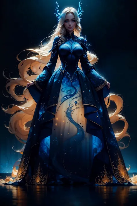 (1girl, full body:1.2), long straight blonde hair, wrenchfaeflare, glowing, blue theme, embroidery, accessories, pinstripe pattern  (masterpiece, best quality, ultra-detailed:1.2), medium breasts  <lora:tools/epiNoiseoffset_v2> <lora:outfits/wrench1815_arc_en_gowns_faeflare> <lora:body/GoodHands-beta2>