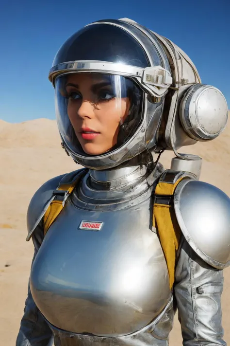 <lora:Laura_Vandervoort:1> a woman in a polished aluminum suit in a desert moon landscape jetpack glass dome helmet (atompunkstylesd15:1.0) (masterpiece:1.5) (painting:1.1) (best quality) (detailed) (intricate) (8k) (HDR) (wallpaper) (cinematic lighting) (sharp focus)