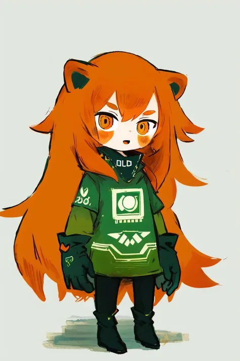 sketch,1girl, animal_ears, bangs, black_gloves, blush, full_body, gloves, gradient, gradient_background, grey_background, long_hair, long_sleeves, looking_at_viewer, open_mouth, orange_hair, solo, , very_long_hair satsum4i <lora:satsumai:1>