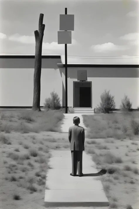 <lora:Robert Adams Style:1>Robert Adams Style - an interpretive method in which the contradiction between a proposition (thesis) and its antithesis is resolved at a higher level of truth (synthesis). in the manner of Lee Friedlander