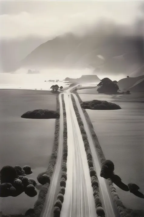 <lora:Robert Adams Style:1>Robert Adams Style - raglan, new zealand landscape photographed in the style of Michael kenna