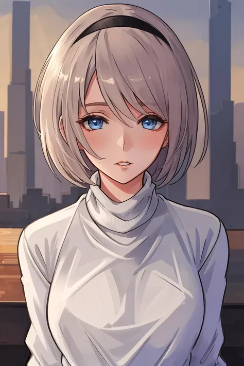 1girl,<lora:2b:0.6>, sweater,casual outfit,city style,(best quality, high quality, high resolution), ultra-detailed, highly detailed face features, absurdres
