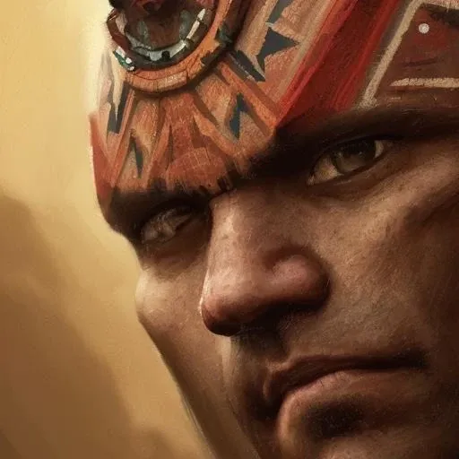 aztec sks man warrior, close - up portrait, fierce, intricate, elegant, volumetric lighting, scenery, digital painting, highly detailed, artstation, sharp focus, illustration, concept art, ruan jia, steve mccurry