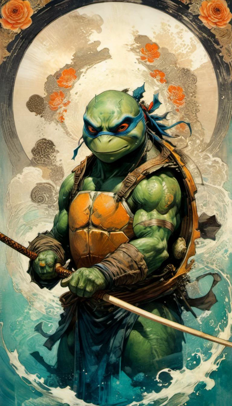 by Tsutomu Nihei,(strange but extremely beautiful:1.4),(masterpiece, best quality:1.4),in the style of nicola samori,age Mutant Ninja Turtles Michelangelo,<lora:add-detail-xl:1>,<lora:xl_more_art-full_v1>,<lora:NicolaSamori:0.7>,<lora:Ukiyo-e Art:0.8>,Ukiyo-e Art,<lora:Alphonse Mucha Style:0.8>,Alphonse Mucha Style page