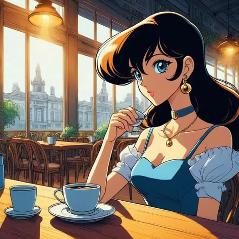 impactful paint of classic anime cartoon of a woman having a coffee <lora:Classic_Anime_Style:1>, highly detailed, 8k, sharp, professional, clear, high contrast, high saturated, , vivid deep blacks, crystal clear