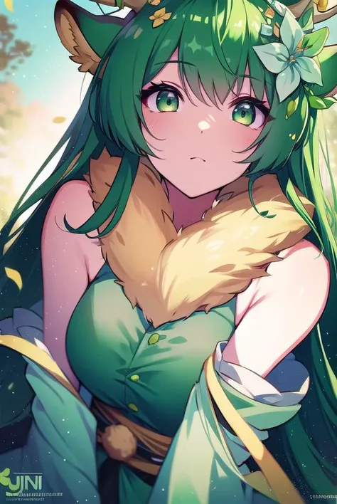 harukakaribu, <lyco:harukakaribu-lyco-nochekaiser:1>,
haruka karibu, animal ear fluff, animal ears, antler ornament, antlers, (green eyes:1.5), green hair, long hair, reindeer antlers, reindeer girl,
BREAK barefoot, detached sleeves, dress, fur trim, fur-trimmed dress, green dress, green sleeves, hair flower, hair ornament,
BREAK looking at viewer,
BREAK outdoors,
BREAK <lora:GoodHands-vanilla:1>, (masterpiece:1.2), best quality, high resolution, unity 8k wallpaper, (illustration:0.8), (beautiful detailed eyes:1.6), extremely detailed face, perfect lighting, extremely detailed CG, (perfect hands, perfect anatomy),
