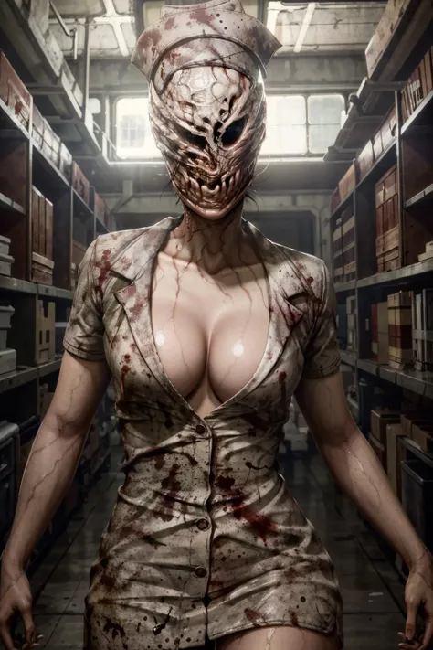 (masterpiece, best quality)
SilentHillNurse, 1girl, solo, hat, dress, cleavage, short sleeves, faceless female, blood, monster girl, faceless, nurse cap, nurse, blood on clothes, no eyes, horror \(theme\)
<lora:epi_noiseoffset2:1> <lora:add_detail:0.7> <lora:SilentHillNurse:1>