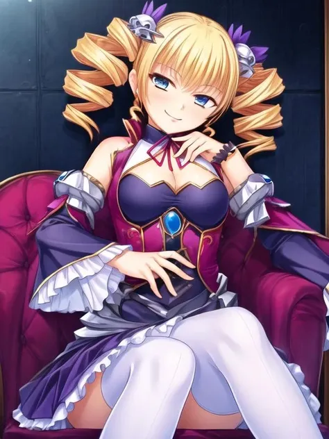 1girl,  <lora:Karin_v2:0.8>Karin,sitting, smile, short hair,twintails,drill hair,hair ornament,blue dress, white legwear, wide sleeves, sleeveless, long dress, blue sleeves,, <lora:flatBG:-0.5> ,<lora:flat2:-0.5>,(dark light:1.2),(hyper extreme detailed),(masterpeace:0.5),(hyper extreme),(photorealistic),game cg,llustration,novel illustration,beautiful lighting,light from the front,good_hands,beautiful art ,BREAK, <lyco:GoodHands-beta2:1.3>,(good hand,nice hands, perfect hands:1.3),(five finger:1.4),straight fingers,perfect fingers,beauty fingers,beauty  hand,