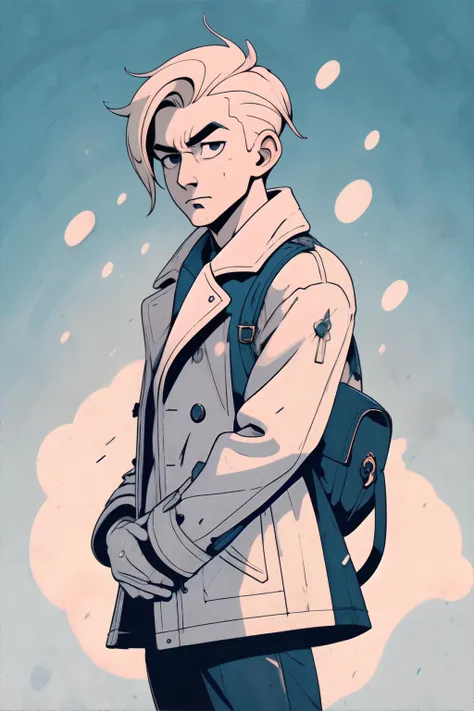 <lora:niji-handdrawnminimalist:0.8>, disgusted man wearing pea coat, ash blonde high and tight, masterpiece, 8k, high resolution, shallow depth of field, sharp focus