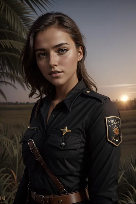1girl, dark Simple Vector Art, Rule of Thirds, establishing shot of a Skilled Silky stocky Golden Age (Male Highway Patrol Officer:1.3) , the Highway Patrol Officer has [Swiss:Sami:] hair, spring background, Belarusian jungle and Event horizon telescope in background, at Sunset, shallow depth of field, comics art, (colorful art by Niko Henrichon:0.9) , Fearful, Classical Realism, short lighting, F/14, Film grain, dark black and Orange flakes, ethereal magical atmosphere, perfect skin, matte skin, trending on CGSociety, ultra high res, professional graphic