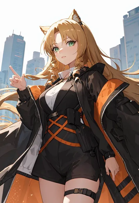 (masterpiece, Highest quality:1.2)、Female 1 person、cool、solo、tall、Bad girl 22 years old、Staring at the audience、uniform、Dark navy pleated skirt、Black hoodie、long hair、 Blonde、Orange Eyes、Frowning、Glare