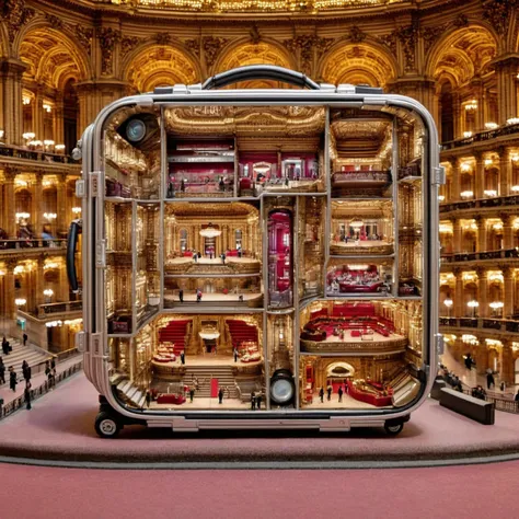 mini\(ttp\), a miniature of a model of a parallel aluminium grooves rimowa suitcase inside a Within (Palais Garnier in Paris), ((Extravagant Performance Hall)) ,Palais Garnier Grand Staircase, crowds and cars traffic ahead, road with traffic lights and (zebra crossing), (8k, RAW photo, best quality, masterpiece:1.2), landscape, miniature of Tanaka Tatsuya, isometric, incredibly detailed, a microscopic photo, Leica Macro-Adapter, photorealism, <lora:Microverse_Creator_sdxl:1.1> <lora:Cyber_Background_sdxl:0.7>