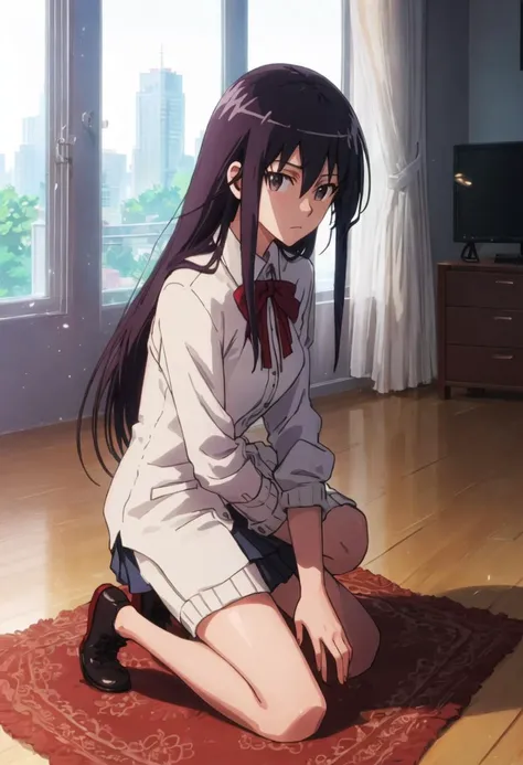 {safe:1.10}, best quality, masterpiece, highres, solo, {amakusa_shino_seitokaiyakuindomo:0.90}, kneeling, kneeling on one knee, on one knee, cowboy_shot, looking at viewer