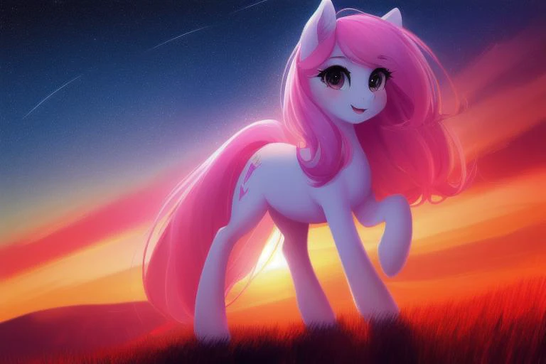(A transparent pony), cute, adorable, (female), rendered, 8k quality, best resolution, masterpiece, wonderful render, round legs, adorable hooves, long hair, straight hair, distinct color ,radiant sky, sundown, night, stars, lights, photorealistic, best quality, unreal engine, universe, sun, (giant planet background: Saturn), floating, gliding